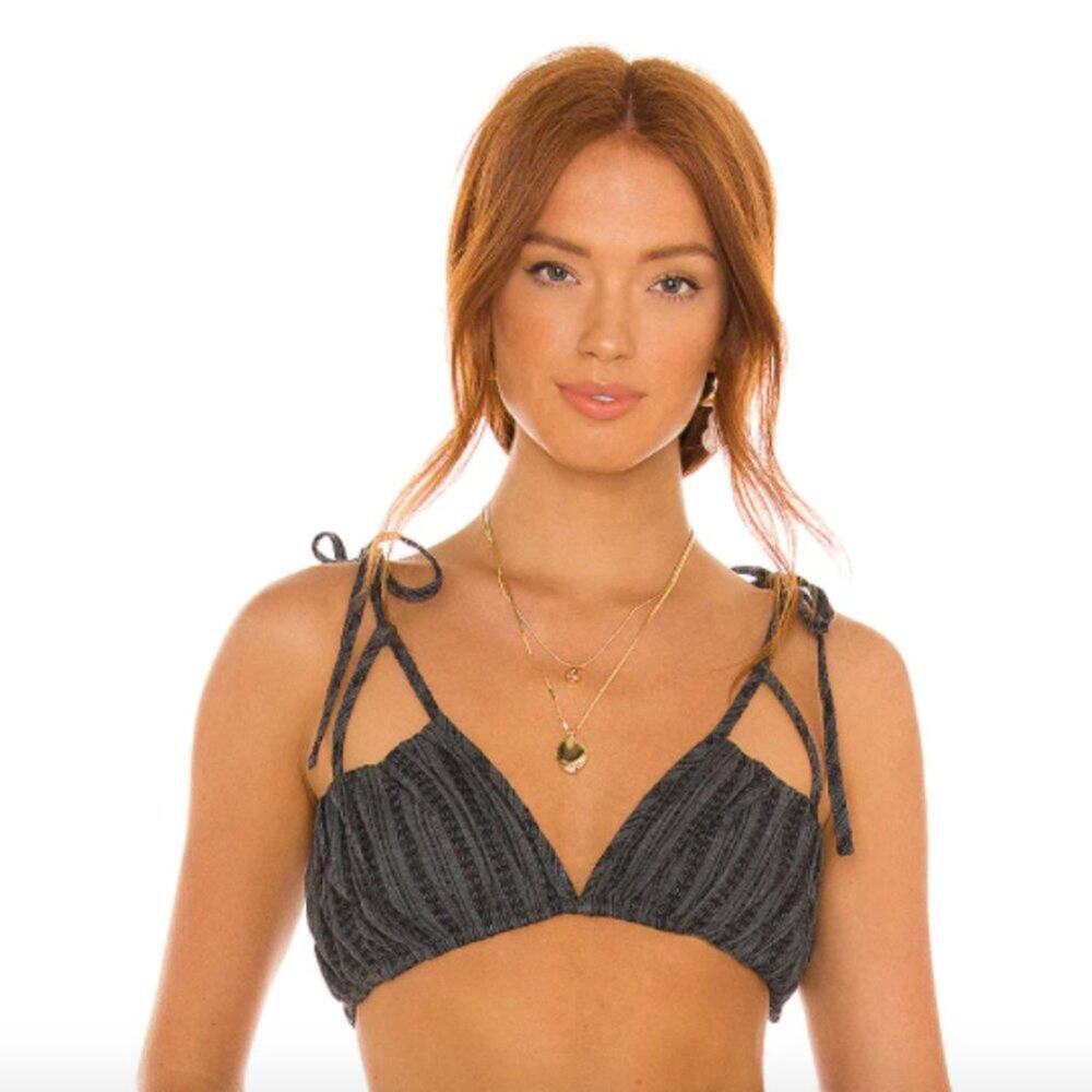 Revolve Majorelle Grey & Black Tie Strap Crop Top